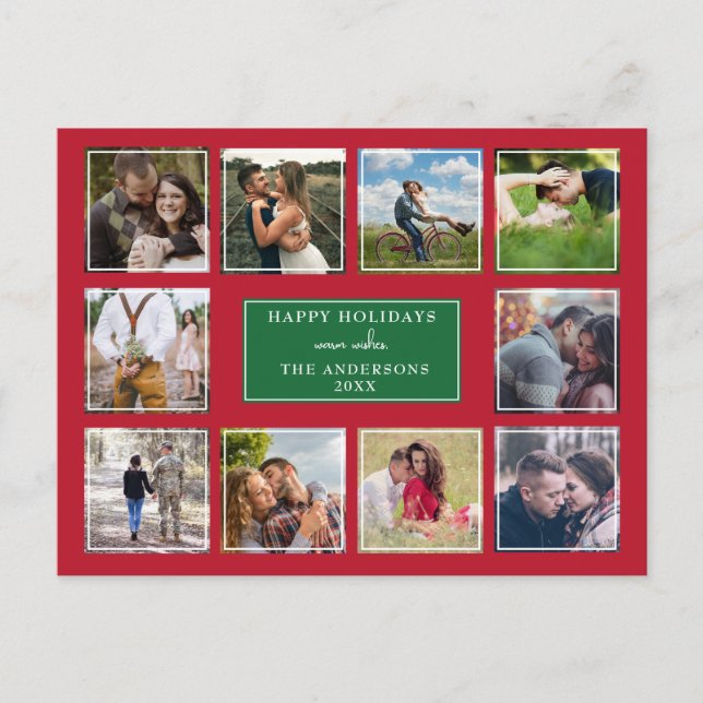 Carte Postale Rouge et vert Moderne 10 Photo Collage Noël (Devant)