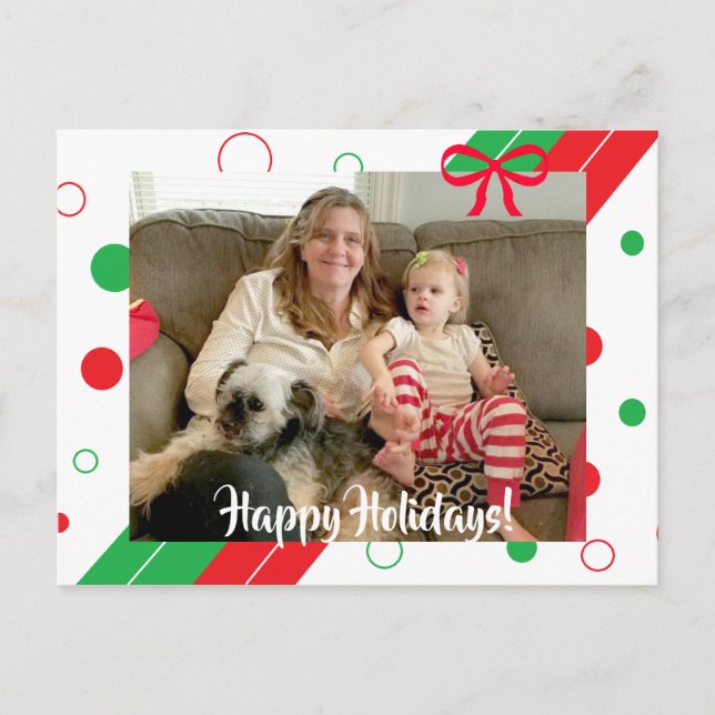 Carte Postale Rouge et vert Polka Dot Noël Joyeux Fêtes (Devant)