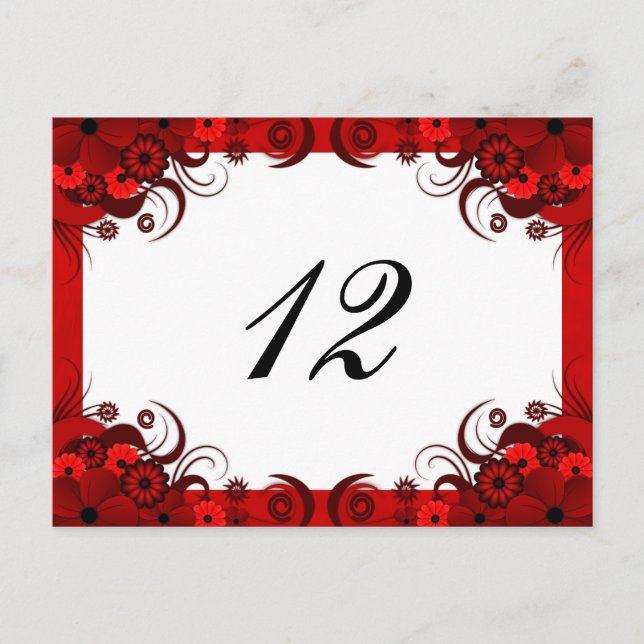 Carte Postale Rouge Floral sur blanc de la réception Tableau Num (Devant)