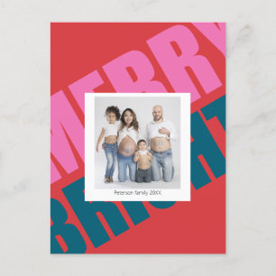 Carte Postale Rouge joyeux coloré Noël moderne famille photo