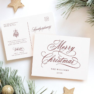 Carte Postale Rouge Joyeux Noël Script Vacances