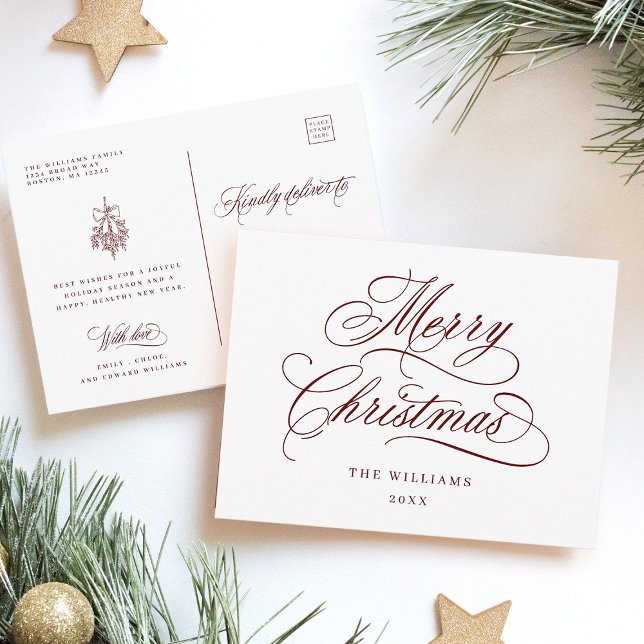Carte Postale Rouge Joyeux Noël Script Vacances (Créateur téléchargé)