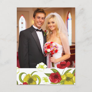 Carte Postale Rouge + Lime Fleurs vertes mariage photo merci