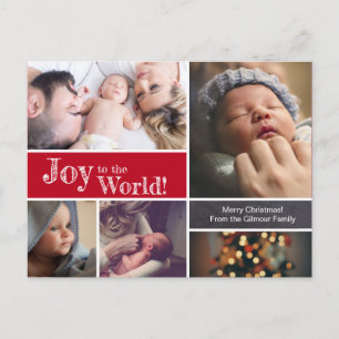 Carte Postale ROUGE Noël faire-part de naissance bébé Merci