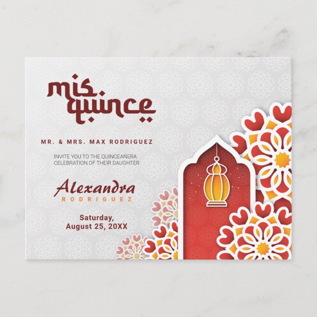 Carte Postale Rouge Orange Fleur Jaune Nuit Arabe Quinceañera (Devant)