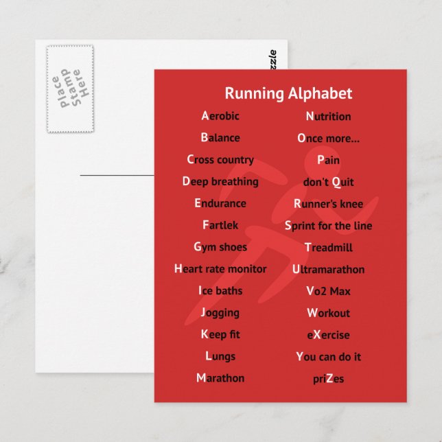 Carte postale rouge pour les coureurs Alphabet (Devant / Derrière)