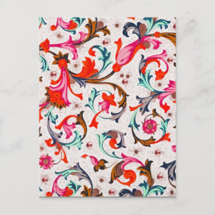 CARTE POSTALE ROUGE RENAISSANCE FLORENTINE  TOURBILLONS DE FLEUR