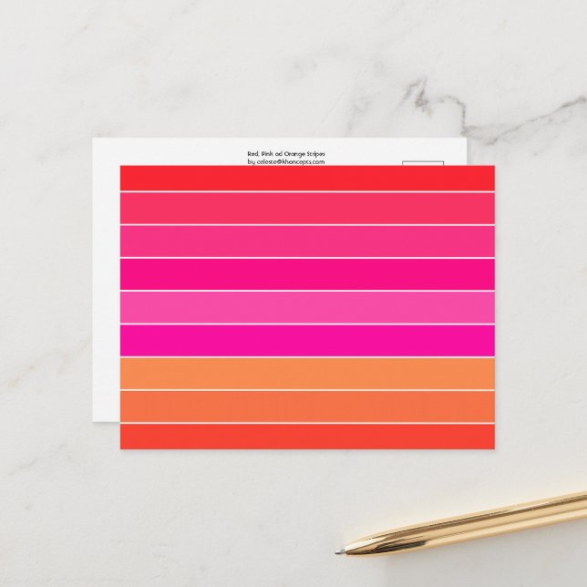 Carte Postale Rouge, rose et orange (Devant/Arrière en situation)