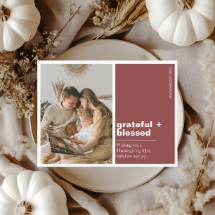 Carte Postale Rouge rustique Grateful + Bienheureux Thanksgiving