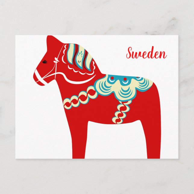 Carte postale rouge suédoise de cheval de Dala (Devant)