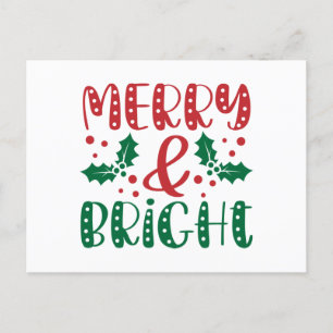 Carte Postale Rouge Vert Joyeux et Lumineux Noël
