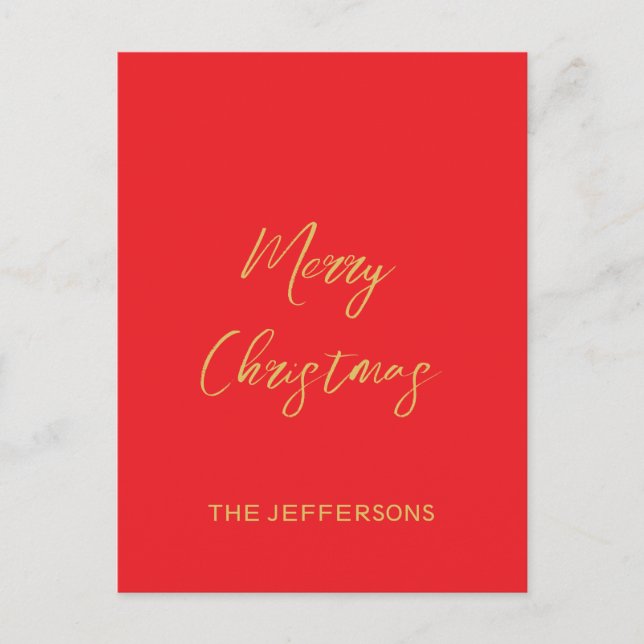 Carte Postale Rouge vif et or Couleurs Joyeux Noël (Devant)