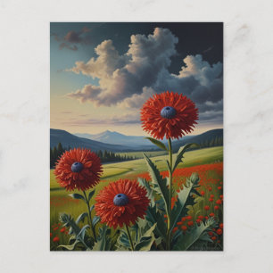 Carte Postale Rouges fleuris de semoule rouge Peinture à l'huile