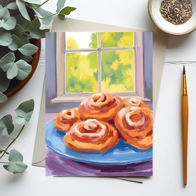 Carte Postale Roulés à la cannelle | Aquarelle Boulangerie (Créateur téléchargé)