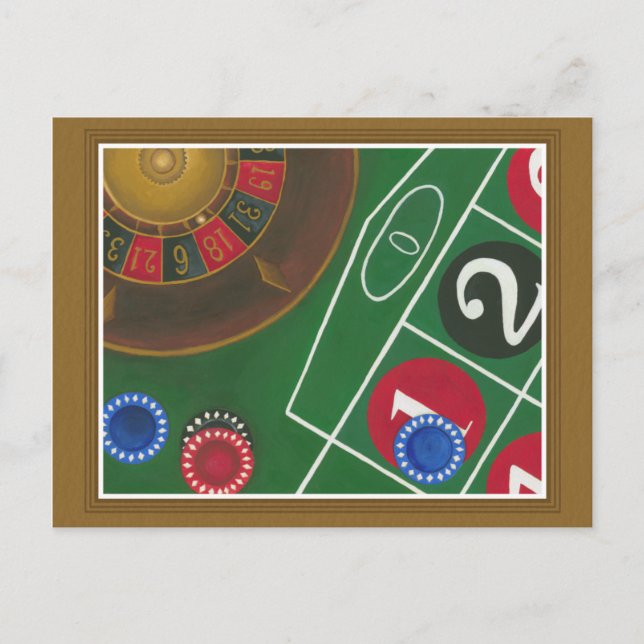 Carte Postale Roulette Table avec puces et roue (Devant)