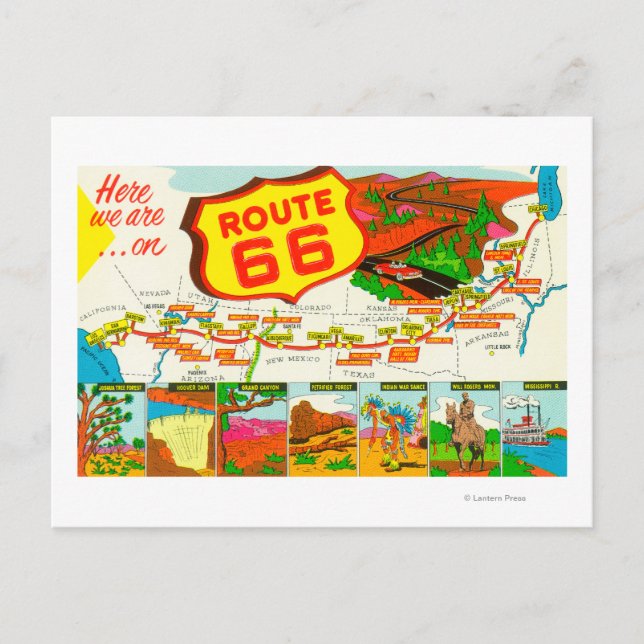 Carte Postale Route 66 de Los Angeles à Chicago (Devant)