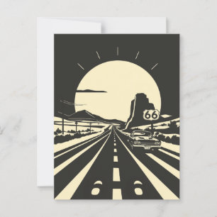 Carte Postale Route 66 Noir et Blanc Minimaliste Classique