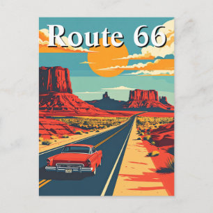 Carte Postale Route 66 Retro Voiture Vintage Americana Travel