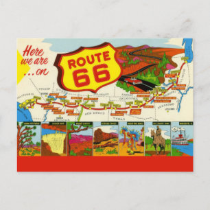 Carte Postale Route 66 Rouge Rétro