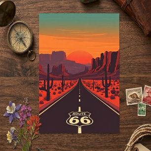 Carte Postale Route 66 USA Coucher de soleil vintage du désert