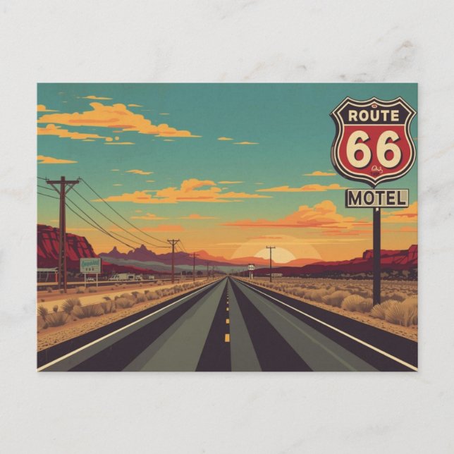 Carte Postale Route 66 Vintage American Road Trip Art (Devant)
