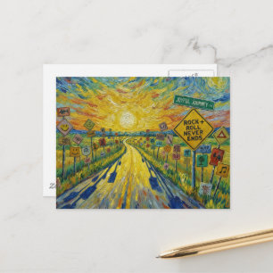 Carte Postale Route avec Rock and Roll Never Ends de Joyeux Voya