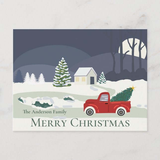 Carte Postale Route d'hiver Camion rouge Noël (Devant)