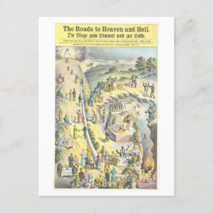 Carte Postale Route vers le Ciel et enfer Lithographie Vintage