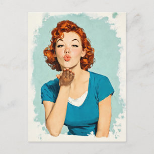 Carte Postale Roux Rétro Envoyant un Baiser Doux
