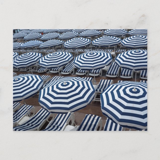 Carte Postale Rows of Striped Beach Umbrellas With Sun Beds (Devant)