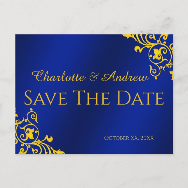 Carte Postale Royal Blue and Gold Enregistrer la date (Devant)