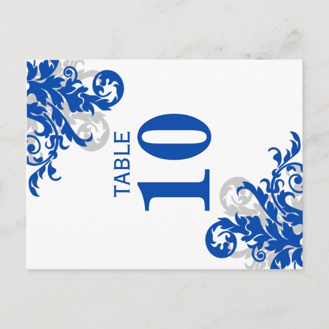 Carte Postale Royal Blue and Silver Flouring Numéro de tableau (Devant)