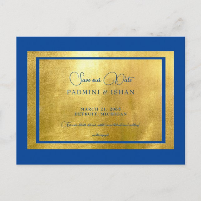 Carte Postale Royal Blue & Metallic Gold Regal Économisez notre  (Devant)