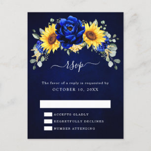 Carte Postale Royal Blue Rustic Tournesol Floral moderne RSVP Po