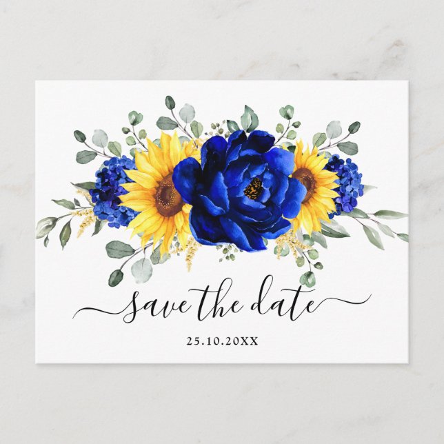 Carte Postale Royal Blue Rustic Tournesol moderne Enregistrer la (Devant)