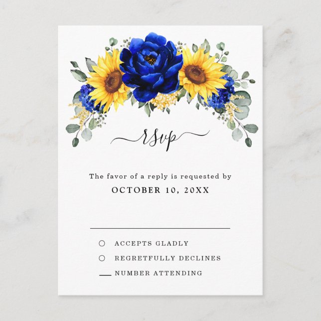 Carte Postale Royal Blue Rustic Tournesol Moderne Floral RSVP (Devant)