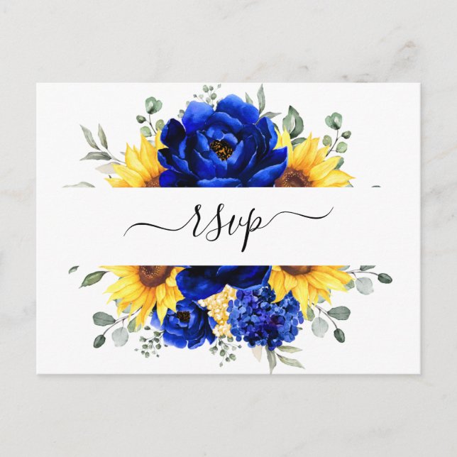Carte Postale Royal Blue Rustic Tournesol Moderne Floral RSVP (Devant)