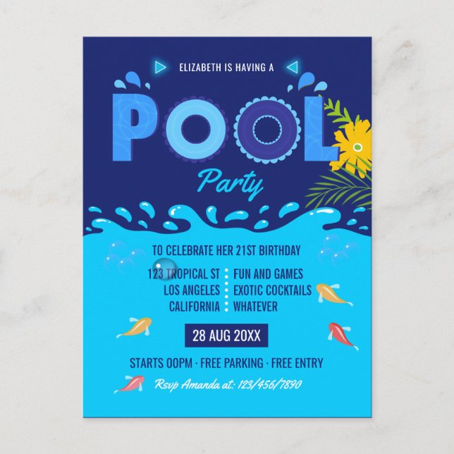 Carte Postale Royal Blue Summer Pool fête d'anniversaire (Devant)