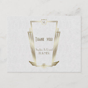 Carte Postale Royal Gold Art Déco Monogram Mariage Merci