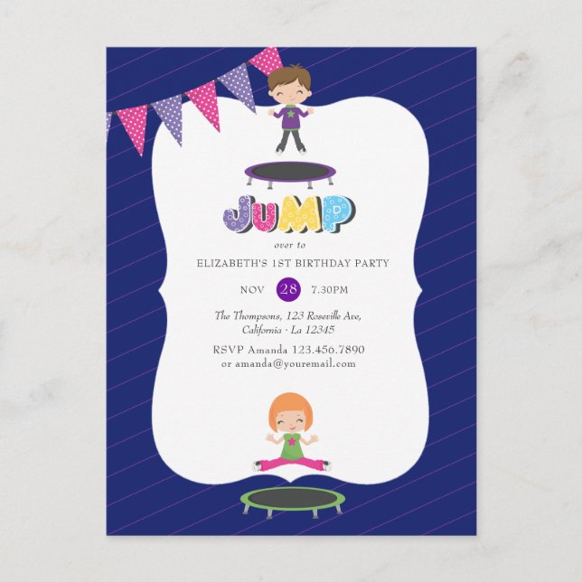 Carte Postale Royal Purple et Blue Trampoline fête d'anniversair (Devant)