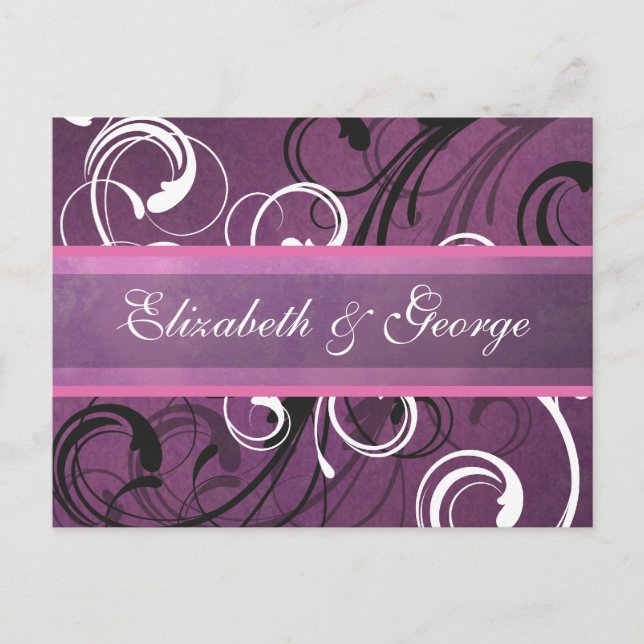 Carte Postale Royal Purple Grunge Damask Mariage élégant (Devant)