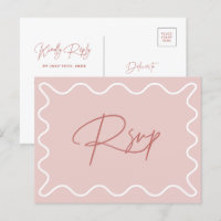 Carte postale RSVP à bordure rose et blanche