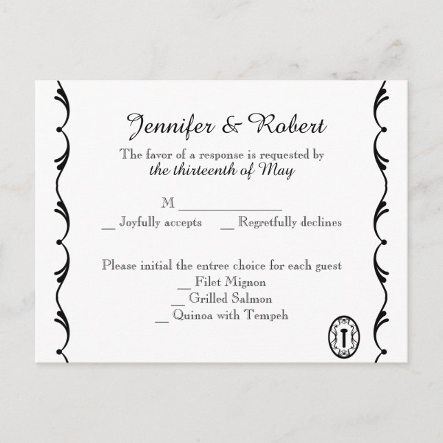 Carte postale RSVP à clé noire et blanche (Devant)