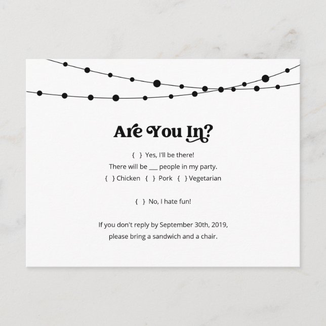 Carte postale RSVP amusante et amusante (Devant)