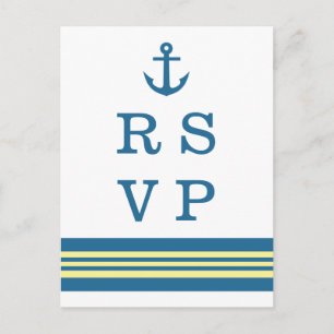 Carte postale RSVP Ancre Nautique Jaune bleu