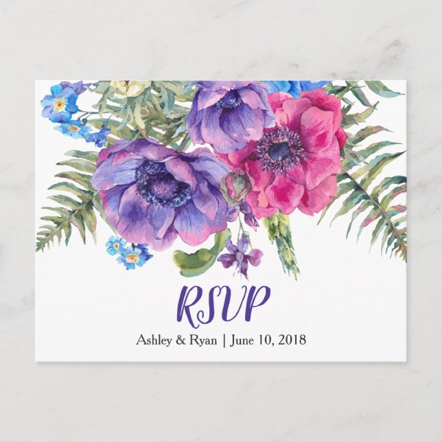 Carte postale RSVP Anemone Floral Wedal Wedding (Devant)