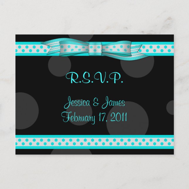 Carte postale RSVP Aqua Blue Black Polka Dot (Devant)