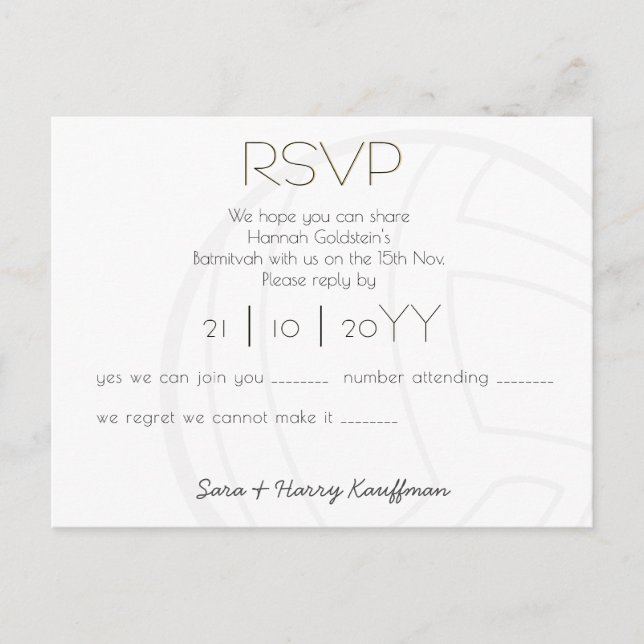 Carte postale RSVP avec graphique Volleyball (Devant)