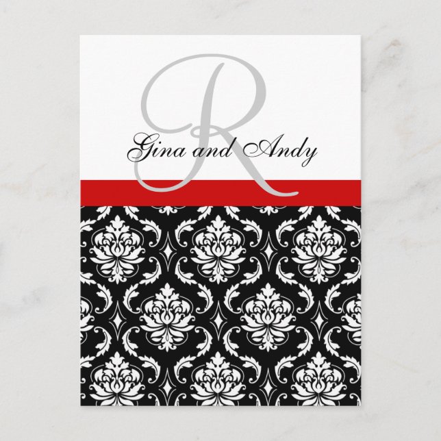 Carte postale RSVP avec monogramme Damask pour Mar (Devant)