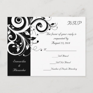 Carte postale RSVP Black +White Reverse Swirl Wedd